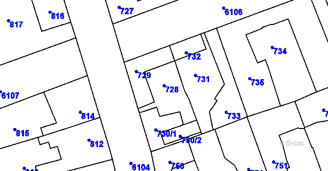 Parcela st. 728 v KÚ Jihlava, Katastrální mapa