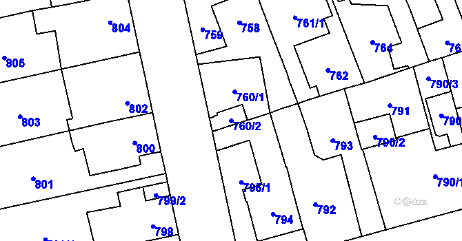 Parcela st. 760/2 v KÚ Jihlava, Katastrální mapa