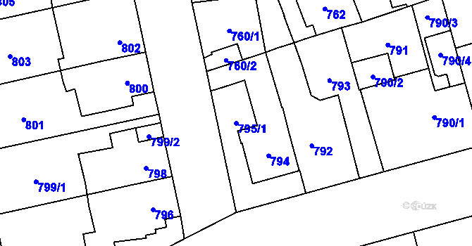 Parcela st. 795/1 v KÚ Jihlava, Katastrální mapa
