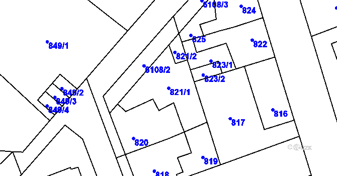 Parcela st. 821/1 v KÚ Jihlava, Katastrální mapa