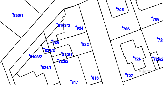 Parcela st. 822 v KÚ Jihlava, Katastrální mapa