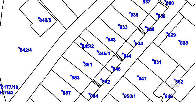 Parcela st. 845/1 v KÚ Jihlava, Katastrální mapa