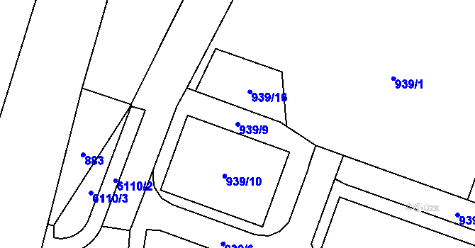 Parcela st. 939/9 v KÚ Jihlava, Katastrální mapa