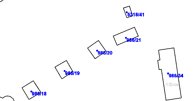 Parcela st. 986/20 v KÚ Jihlava, Katastrální mapa