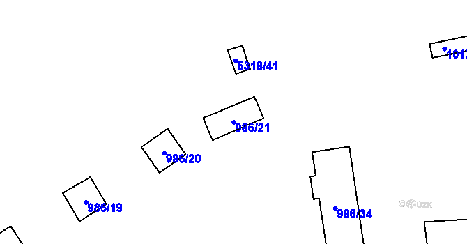 Parcela st. 986/21 v KÚ Jihlava, Katastrální mapa