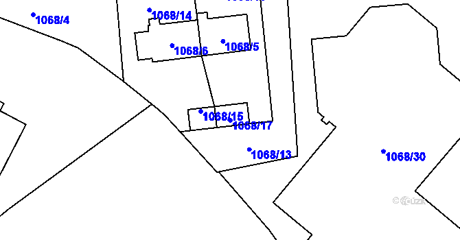 Parcela st. 1068/17 v KÚ Jihlava, Katastrální mapa