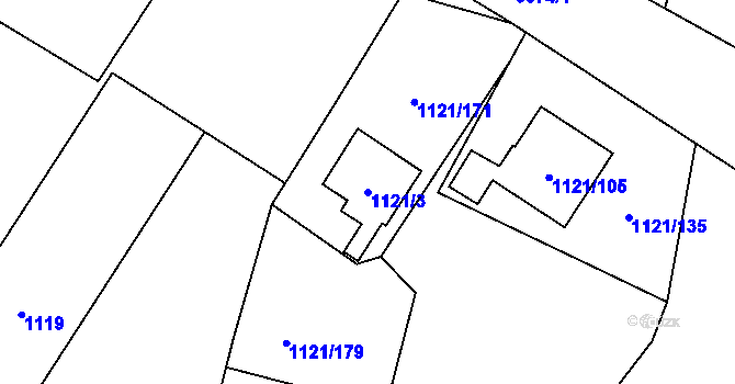 Parcela st. 1121/3 v KÚ Jihlava, Katastrální mapa