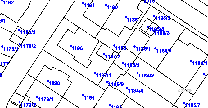 Parcela st. 1187/2 v KÚ Jihlava, Katastrální mapa