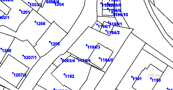Parcela st. 1194/3 v KÚ Jihlava, Katastrální mapa