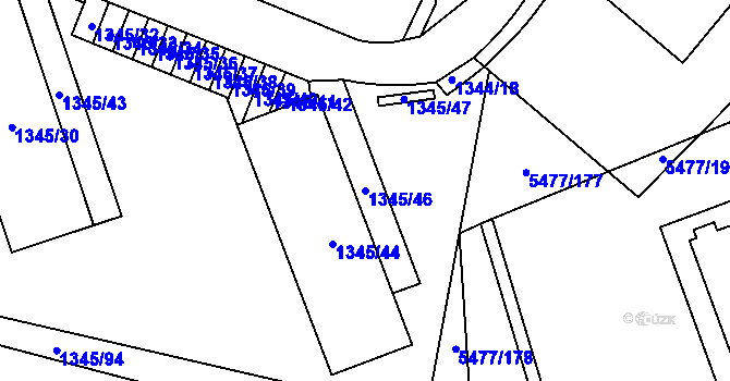 Parcela st. 1345/46 v KÚ Jihlava, Katastrální mapa