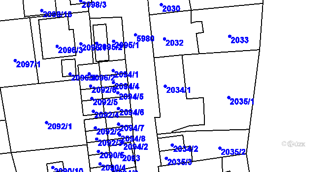 Parcela st. 2034/1 v KÚ Jihlava, Katastrální mapa