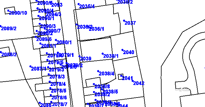 Parcela st. 2038/1 v KÚ Jihlava, Katastrální mapa