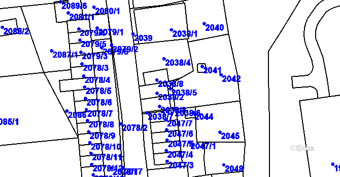 Parcela st. 2038/5 v KÚ Jihlava, Katastrální mapa