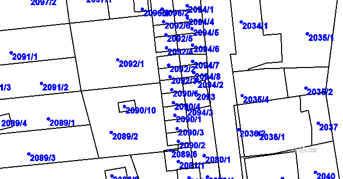 Parcela st. 2090/5 v KÚ Jihlava, Katastrální mapa