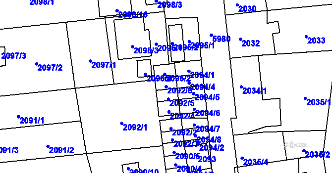 Parcela st. 2092/6 v KÚ Jihlava, Katastrální mapa