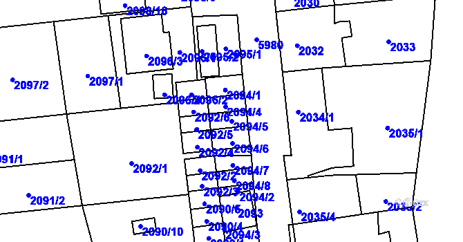 Parcela st. 2094/5 v KÚ Jihlava, Katastrální mapa
