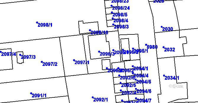 Parcela st. 2096/3 v KÚ Jihlava, Katastrální mapa