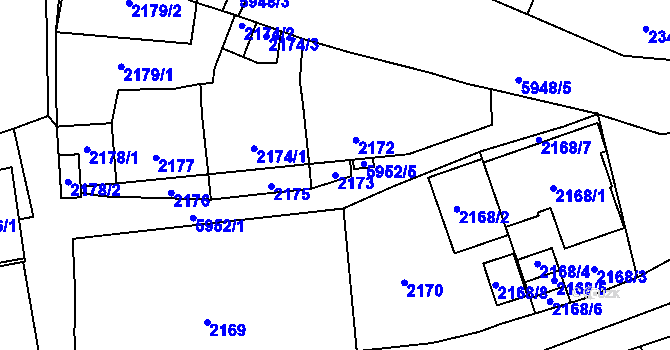 Parcela st. 2173 v KÚ Jihlava, Katastrální mapa