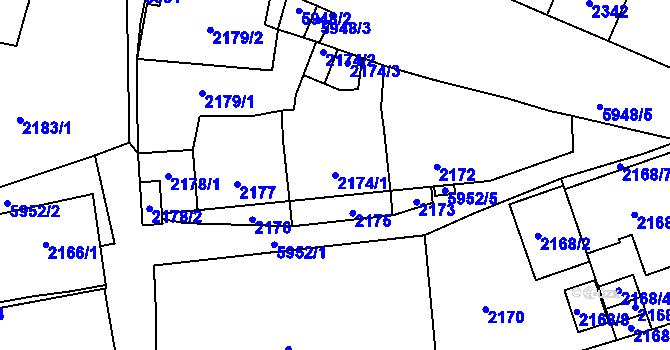 Parcela st. 2174/1 v KÚ Jihlava, Katastrální mapa