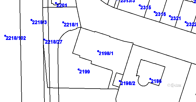 Parcela st. 2198/1 v KÚ Jihlava, Katastrální mapa