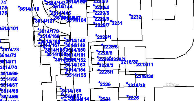 Parcela st. 2228/5 v KÚ Jihlava, Katastrální mapa