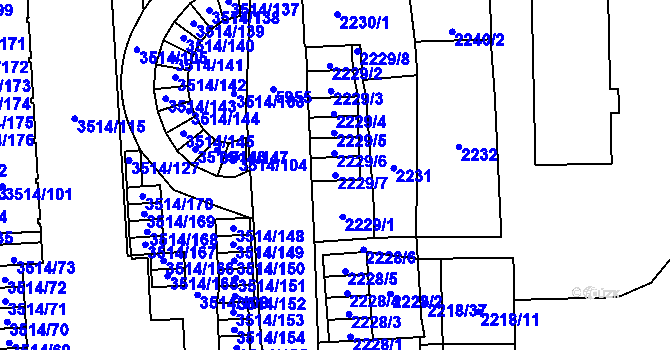 Parcela st. 2229/7 v KÚ Jihlava, Katastrální mapa