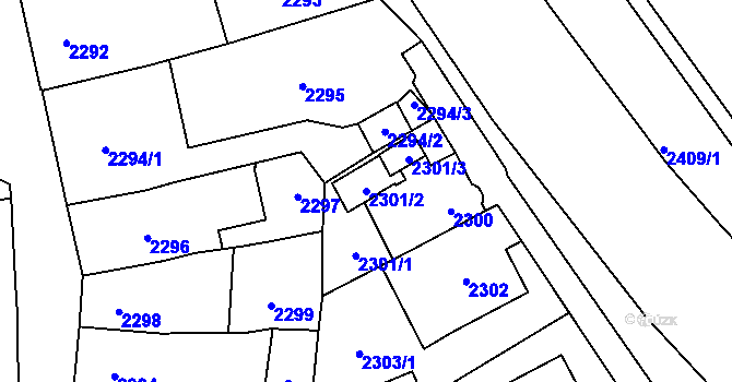Parcela st. 2301/2 v KÚ Jihlava, Katastrální mapa