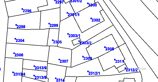 Parcela st. 2303/2 v KÚ Jihlava, Katastrální mapa