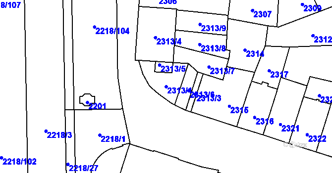 Parcela st. 2313/1 v KÚ Jihlava, Katastrální mapa