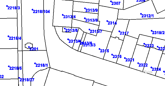 Parcela st. 2313/3 v KÚ Jihlava, Katastrální mapa