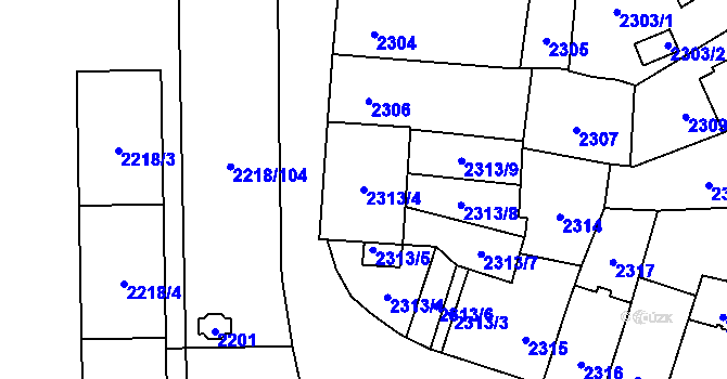 Parcela st. 2313/4 v KÚ Jihlava, Katastrální mapa