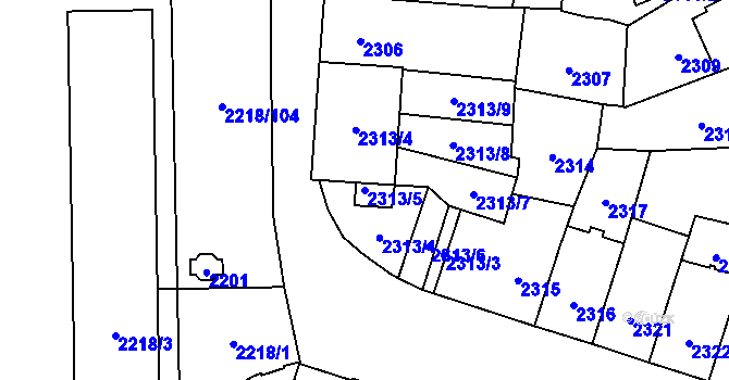 Parcela st. 2313/5 v KÚ Jihlava, Katastrální mapa
