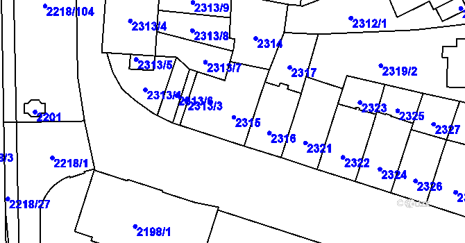 Parcela st. 2315 v KÚ Jihlava, Katastrální mapa