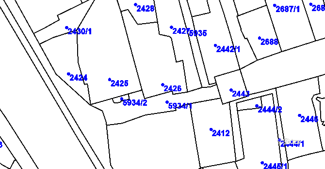 Parcela st. 2426 v KÚ Jihlava, Katastrální mapa