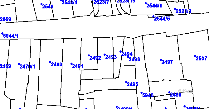 Parcela st. 2493 v KÚ Jihlava, Katastrální mapa