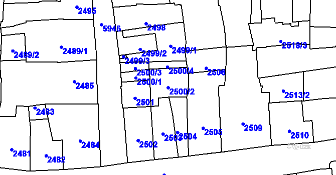 Parcela st. 2500/2 v KÚ Jihlava, Katastrální mapa