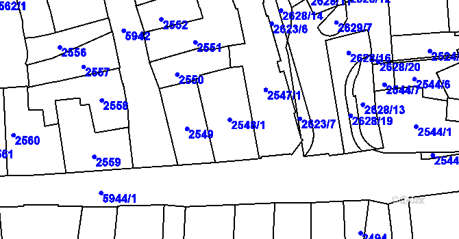 Parcela st. 2548/1 v KÚ Jihlava, Katastrální mapa