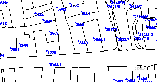 Parcela st. 2549 v KÚ Jihlava, Katastrální mapa