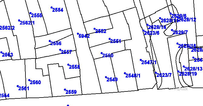 Parcela st. 2550 v KÚ Jihlava, Katastrální mapa