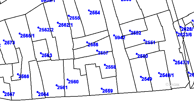 Parcela st. 2557 v KÚ Jihlava, Katastrální mapa