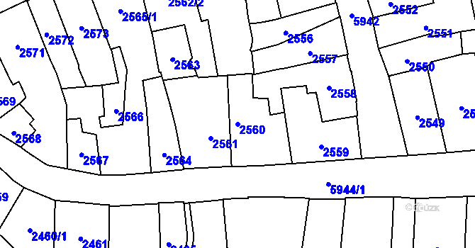 Parcela st. 2560 v KÚ Jihlava, Katastrální mapa