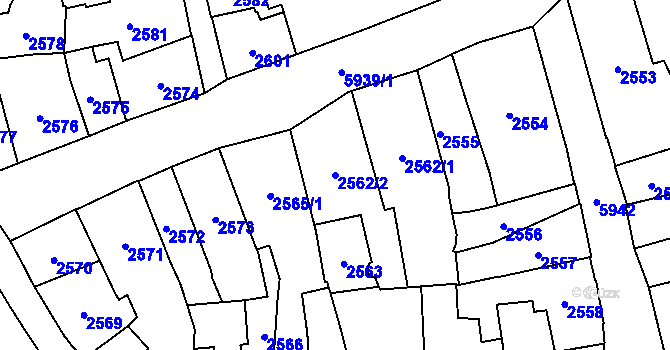Parcela st. 2562/2 v KÚ Jihlava, Katastrální mapa