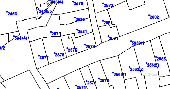 Parcela st. 2574 v KÚ Jihlava, Katastrální mapa