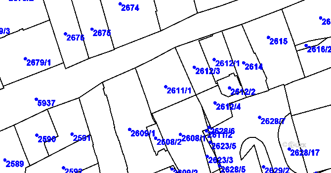 Parcela st. 2611/1 v KÚ Jihlava, Katastrální mapa