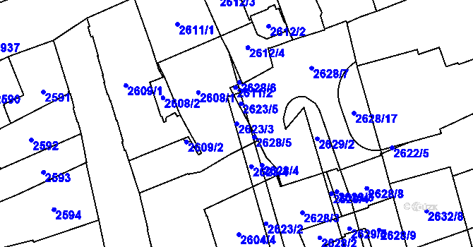 Parcela st. 2623/3 v KÚ Jihlava, Katastrální mapa