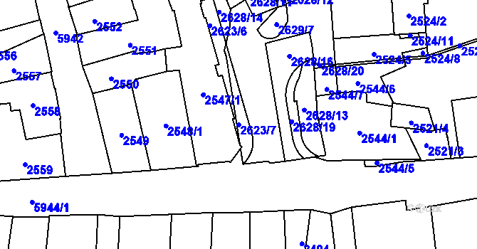 Parcela st. 2623/7 v KÚ Jihlava, Katastrální mapa