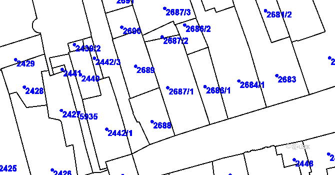 Parcela st. 2687/1 v KÚ Jihlava, Katastrální mapa
