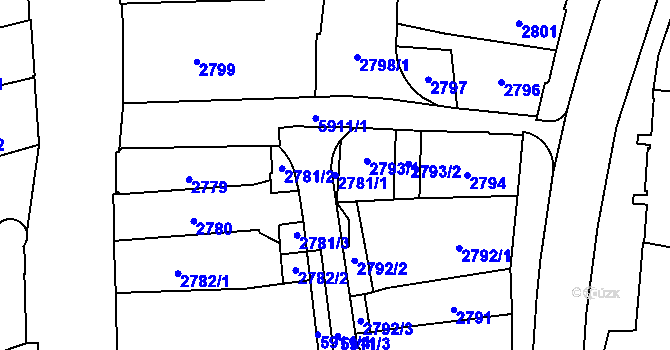 Parcela st. 2781/1 v KÚ Jihlava, Katastrální mapa