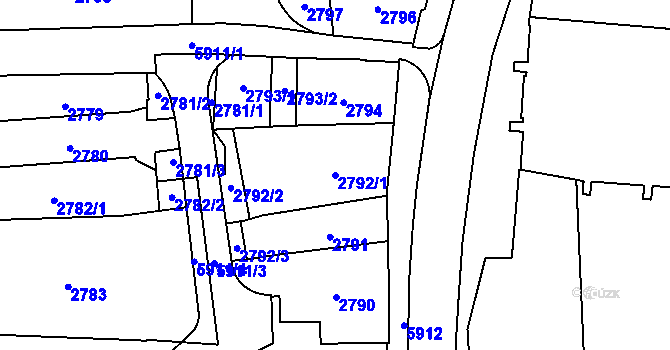 Parcela st. 2792/1 v KÚ Jihlava, Katastrální mapa