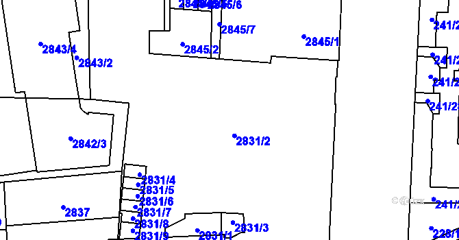 Parcela st. 2833/1 v KÚ Jihlava, Katastrální mapa